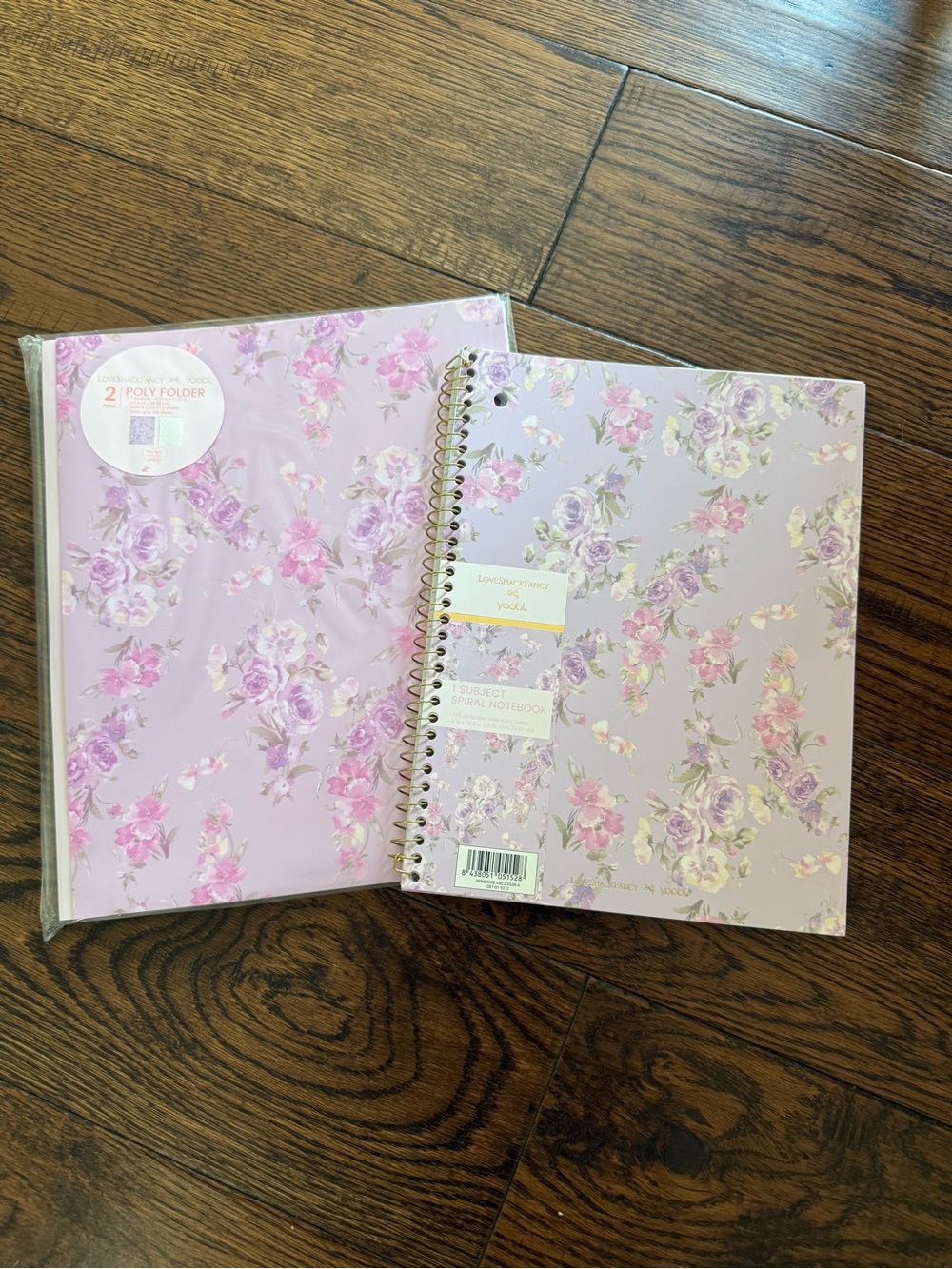 LoveShackFancy spiral notebook and pack of 2 folders.
